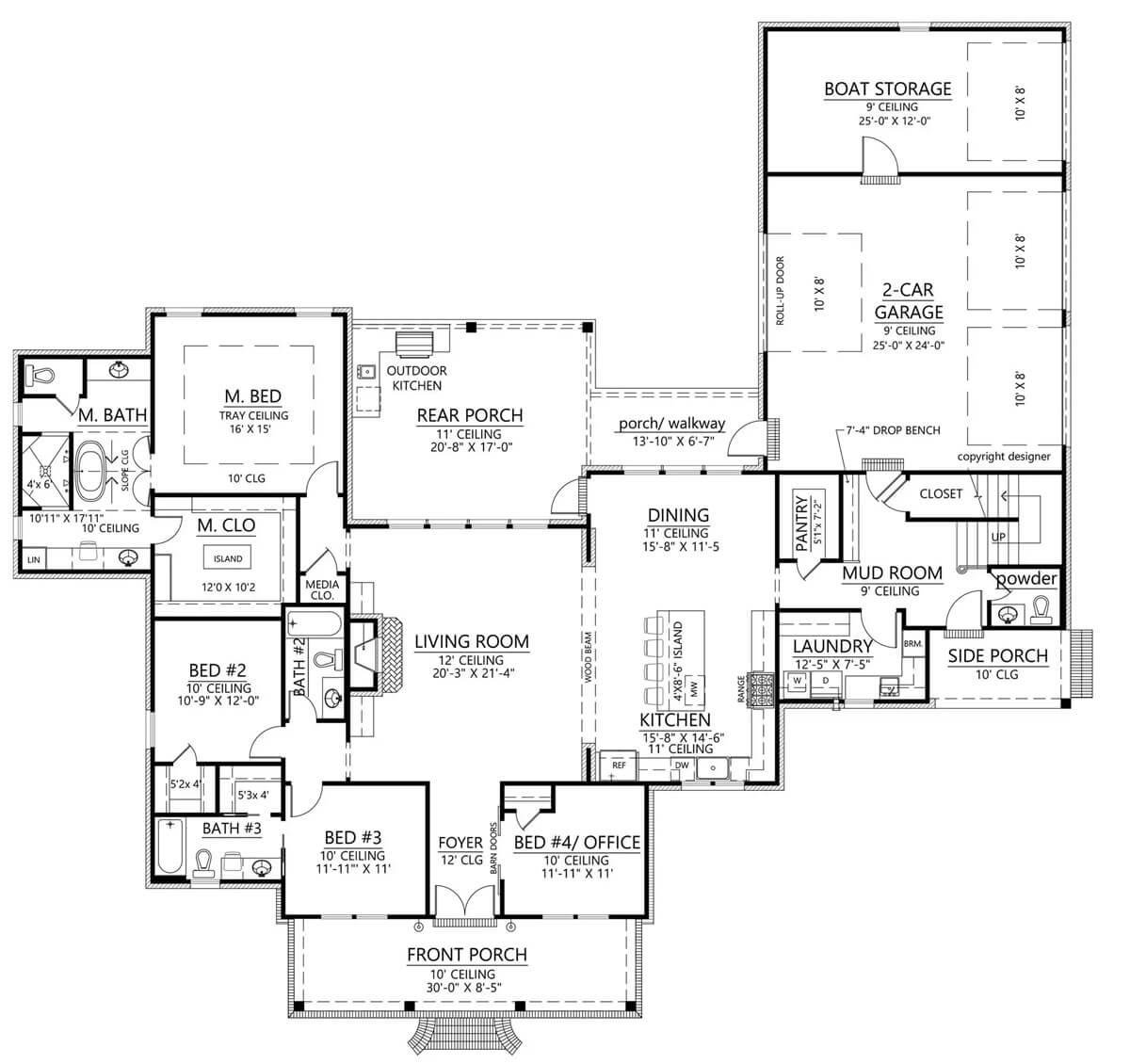 Craftsman Floor Plan Highlighting a Spacious Living Room and Versatile Office Space