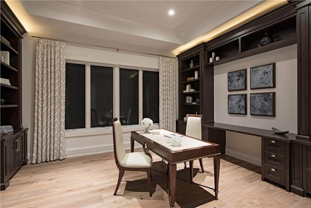 Sophisticated Home Office Featuring Built-In Shelving