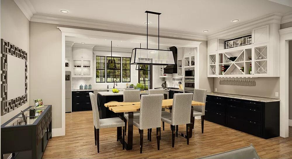 Notice the Geometric Open Shelving in This Stylish Dining Area