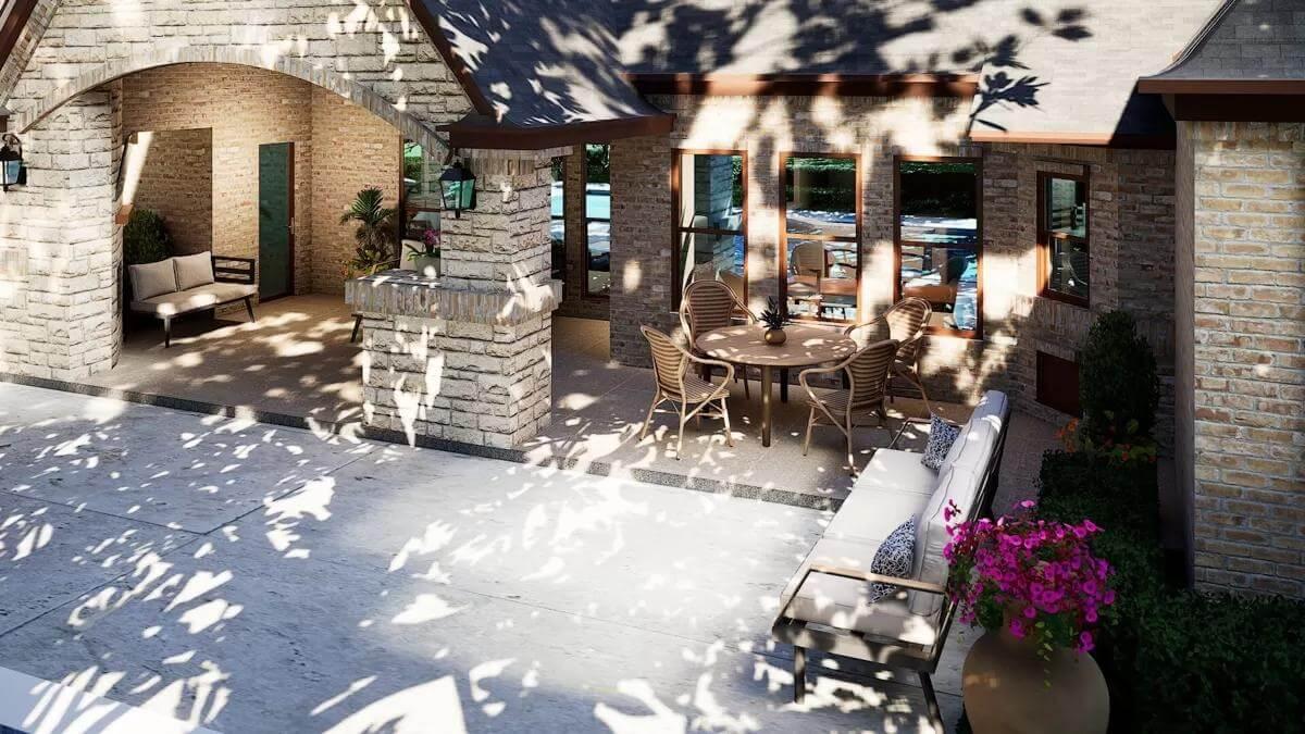 Relax in the Shade on This Brick and Stone Patio