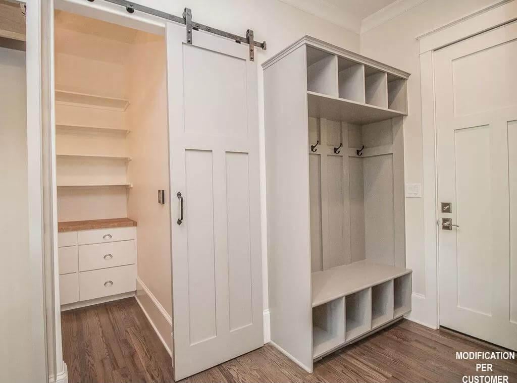 Practical Mudroom with Sliding Barn Door and Ample Storage