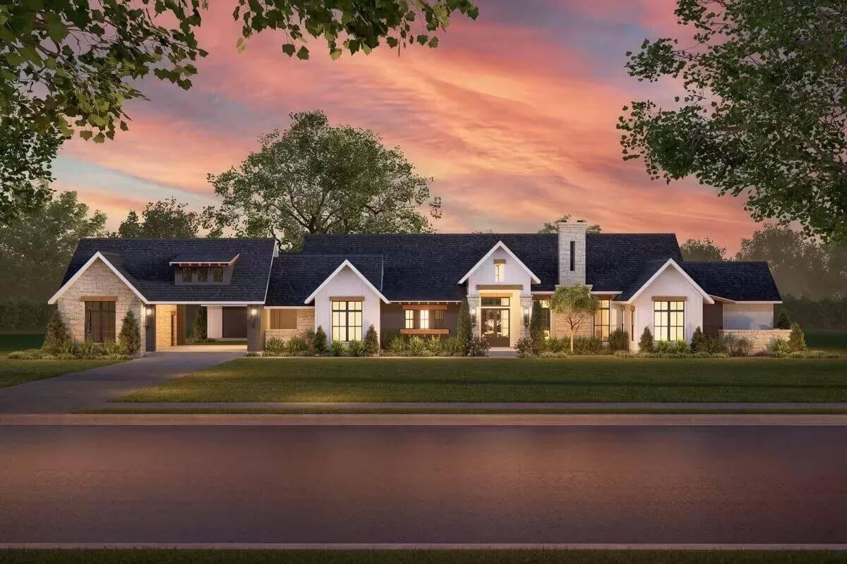 Picture Perfect Craftsman Home at Sunset with Striking Gables
