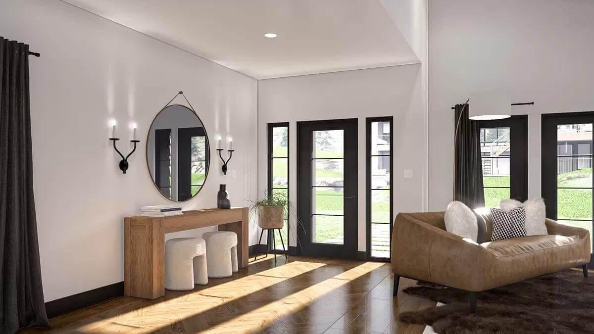 Sleek Entryway with a Minimalist Console and Mirror