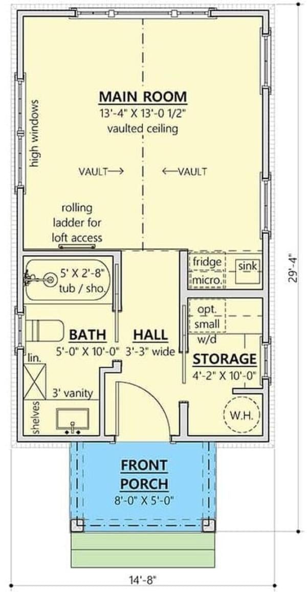 Compact Living with Vaulted Ceilings and a Handy Ladder