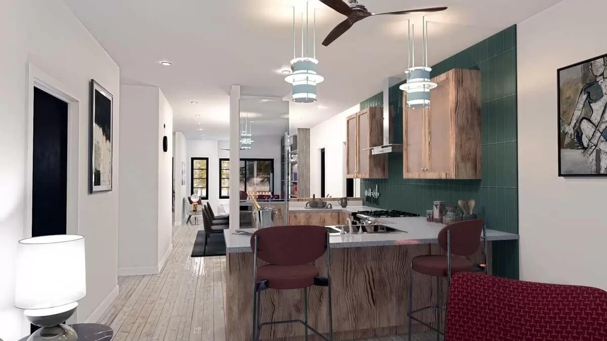 Check Out the Textured Cabinets in This Open-Layout Kitchen