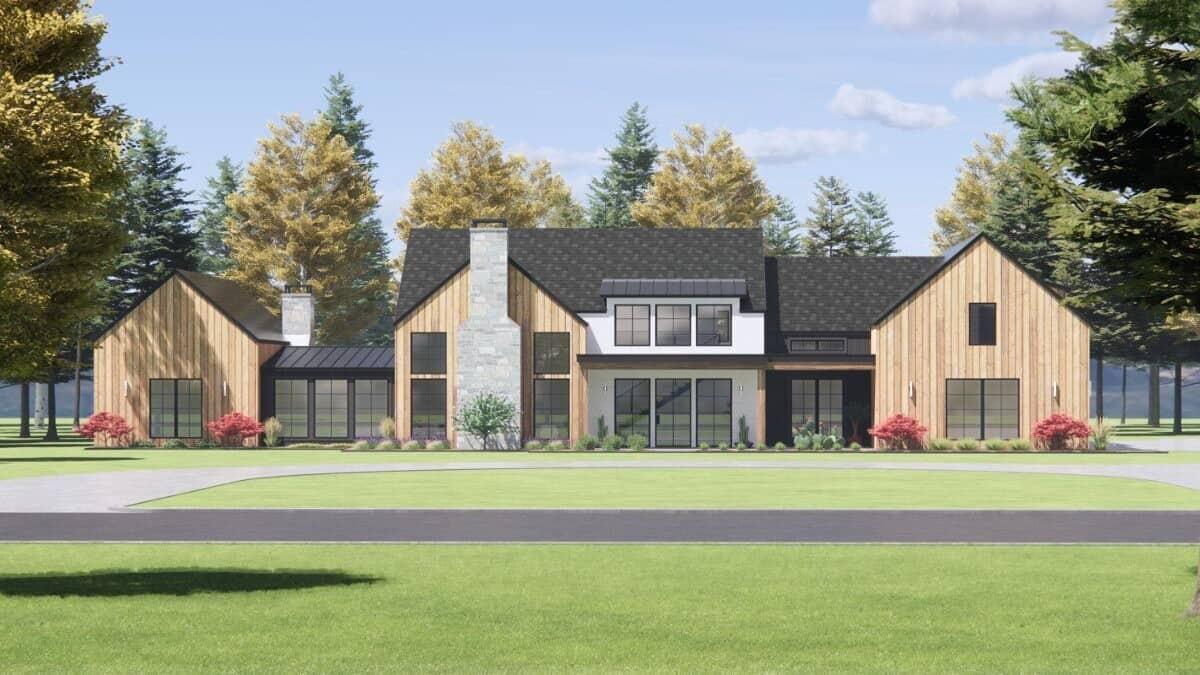 Wow, Look at the Striking Stone Chimney on This Modern Farmhouse