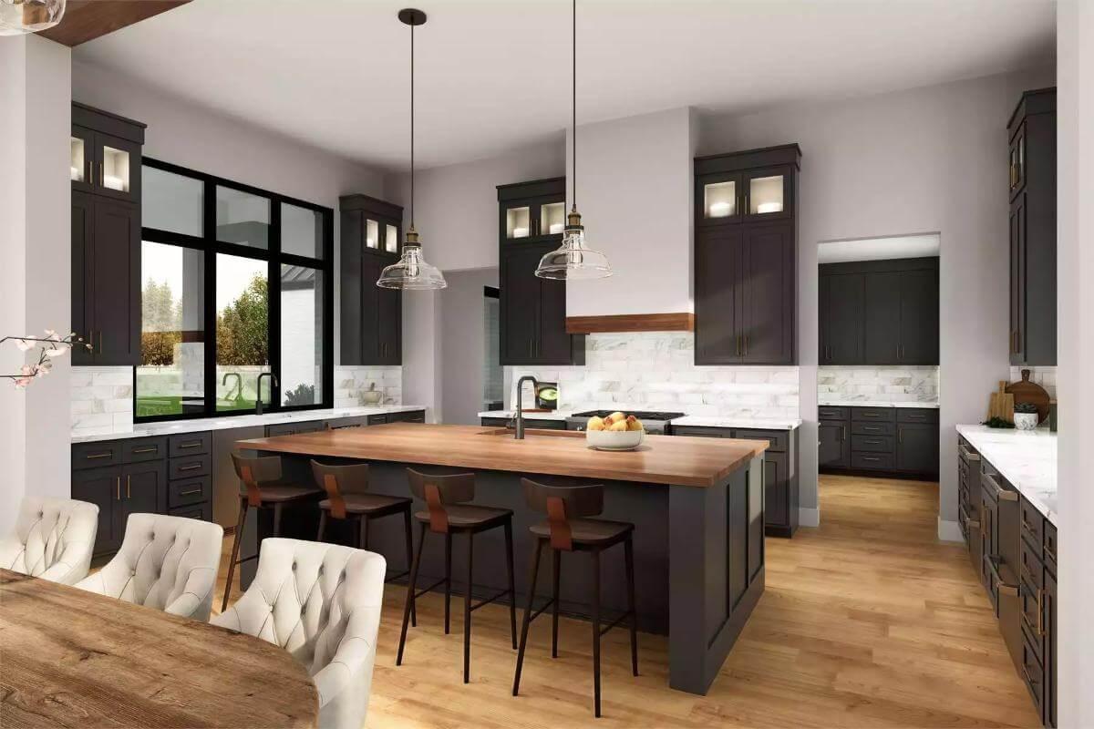 Notice the Butcher Block Island and Stunning Cabinetry