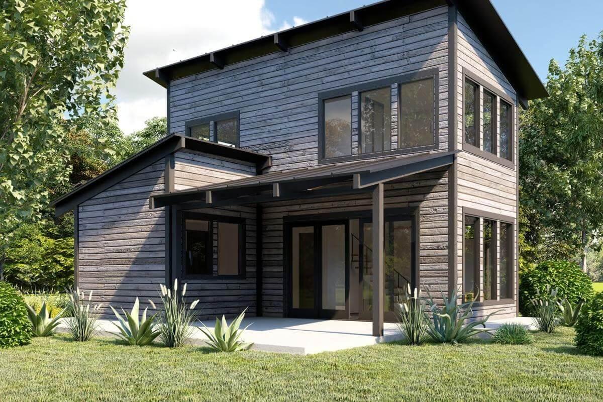 Modern Wood-Clad Home with Expansive Windows and Sleek Lines