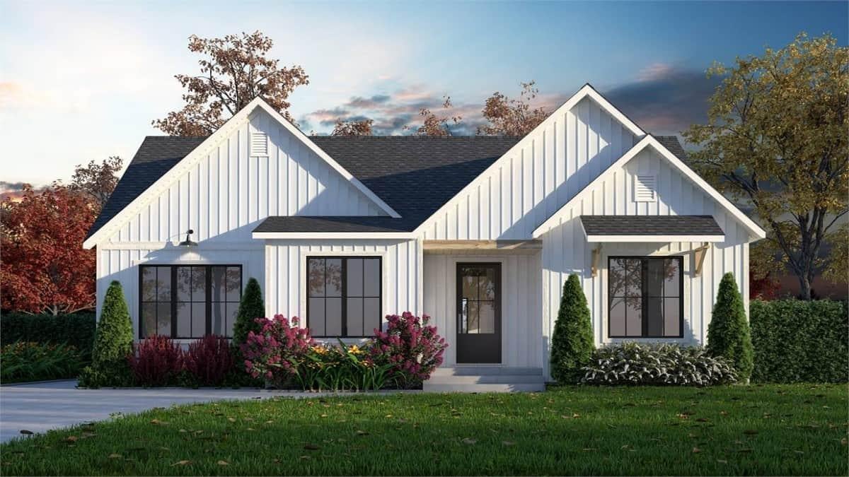 Charming Ranch-Style Home with Symmetrical Gabled Roofs