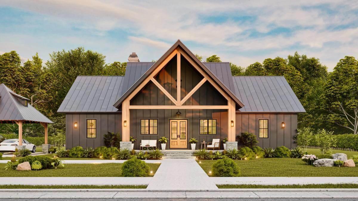 Modern Farmhouse Charm with Eye-Catching Trusses