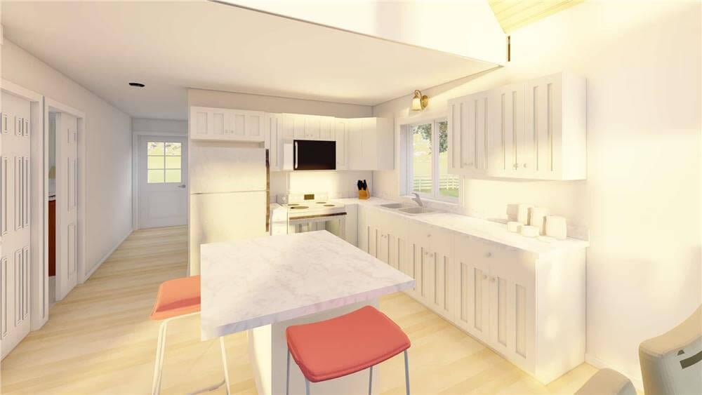Check Out the Bright Kitchen with Its Inviting Island and Pops of Color