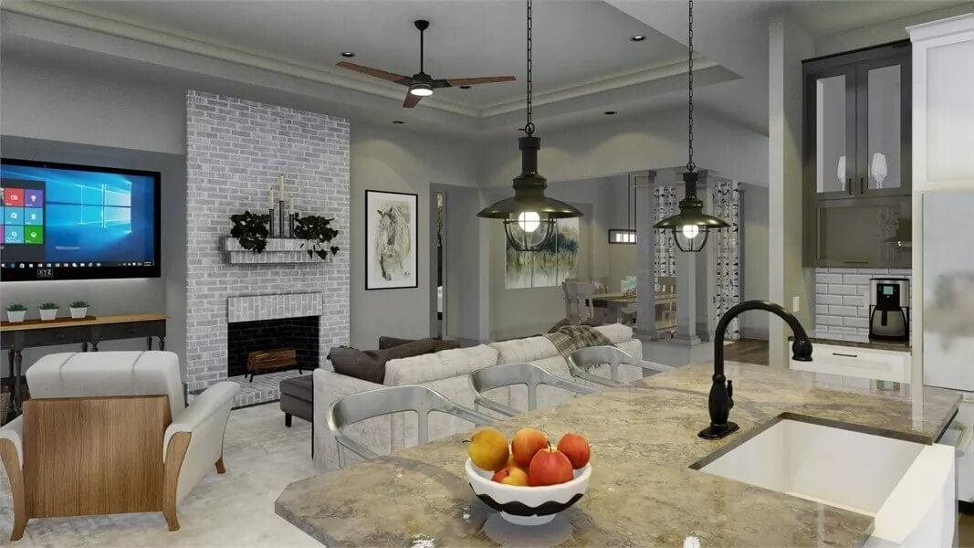 Check Out the Brick Feature Wall in This Open Living Area