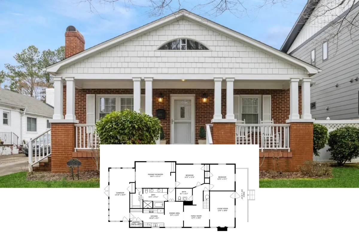 Bungalow-Style 3-Bedroom Home with Front Porch and Walk-up Attic (2,069 Sq. Ft. Floor Plan)