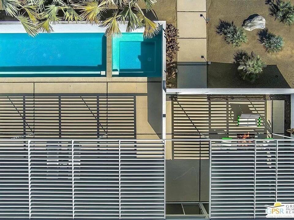 Aerial View of Minimalist Patio and Poolside Shadows