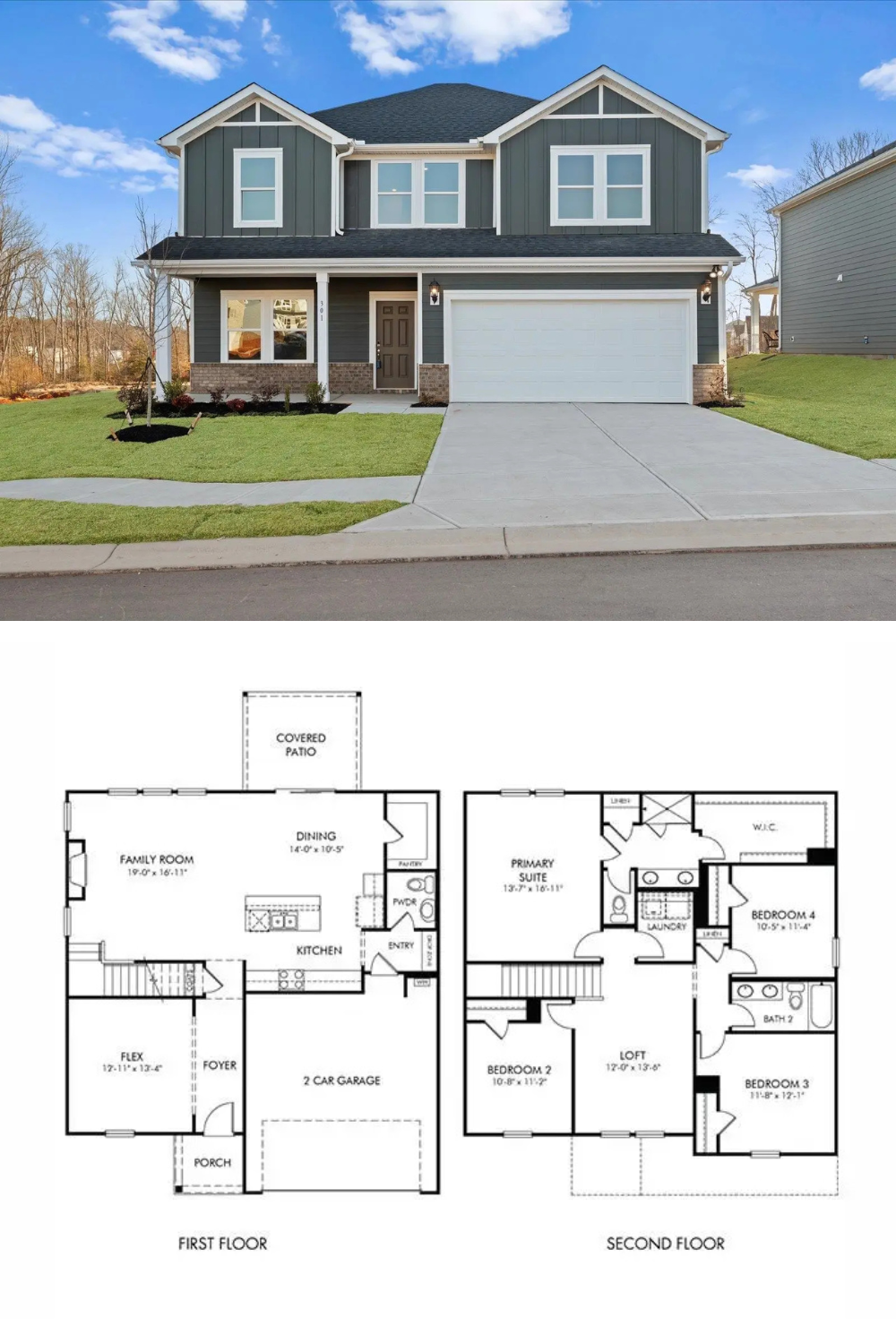 Craftsman-Style 4-Bedroom Home with Covered Patio and Two-Car Garage (2,345 Sq. Ft. Floor Plan)