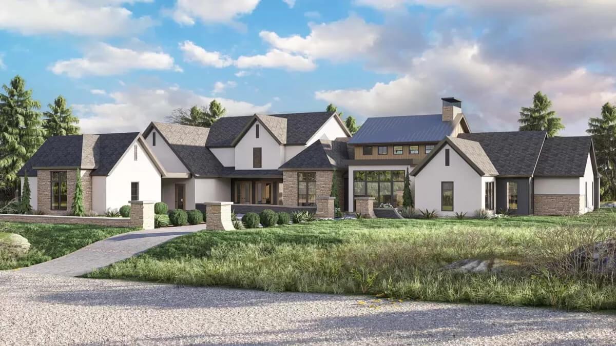 Elegant Modern Farmhouse with Multi-Gabled Roofline