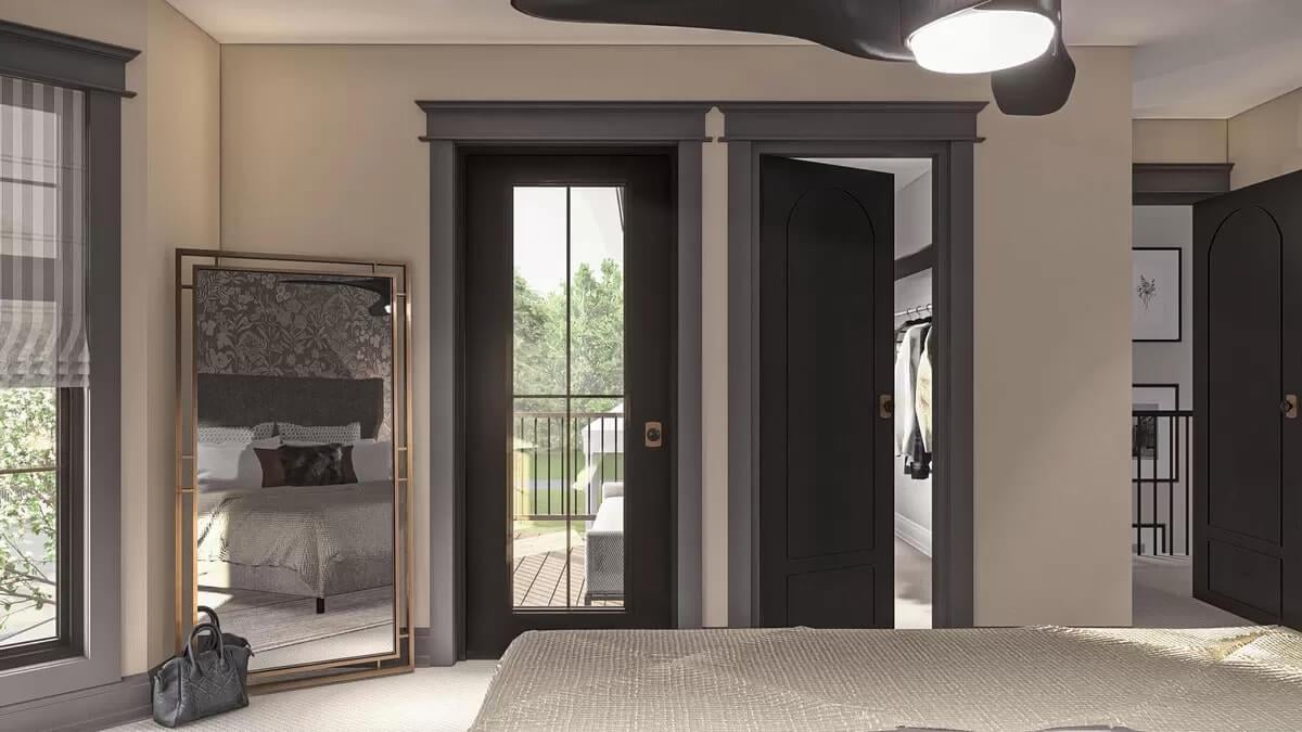 Admire the Dark Trim Accents in This Elegant Bedroom
