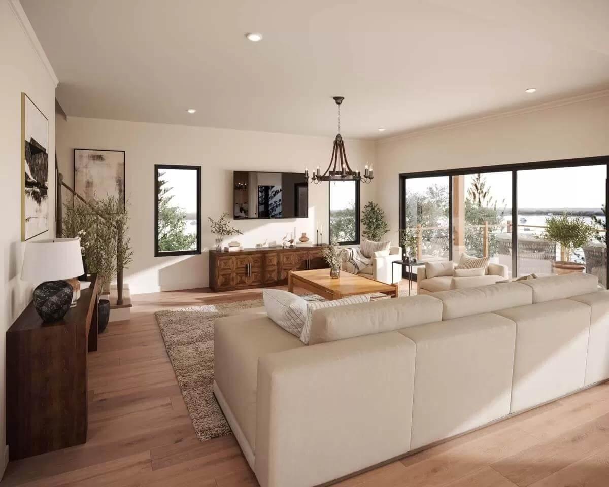Open Living Room with Expansive Glass Doors Leading to a Stunning View