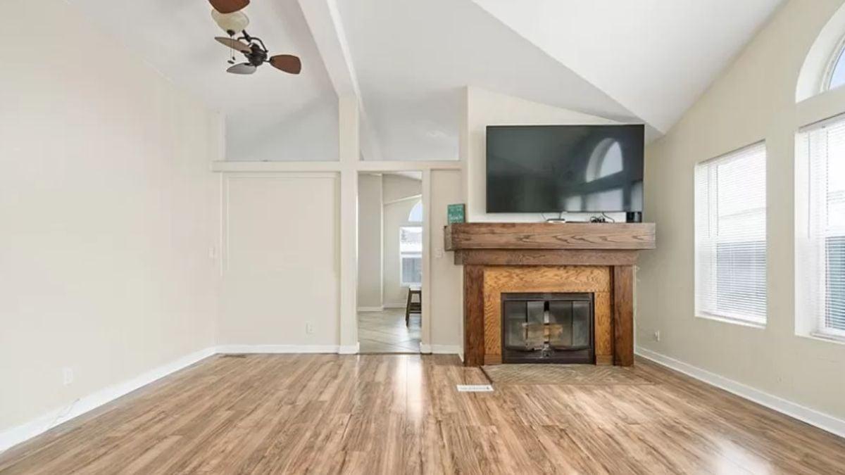 Vaulted Living Room with Striking Exposed Beam Ceiling