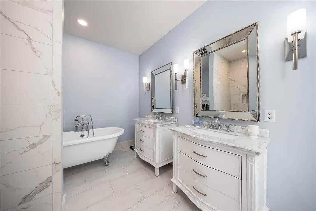 Wow, Look at the Elegant Freestanding Tub in This Classic Bathroom