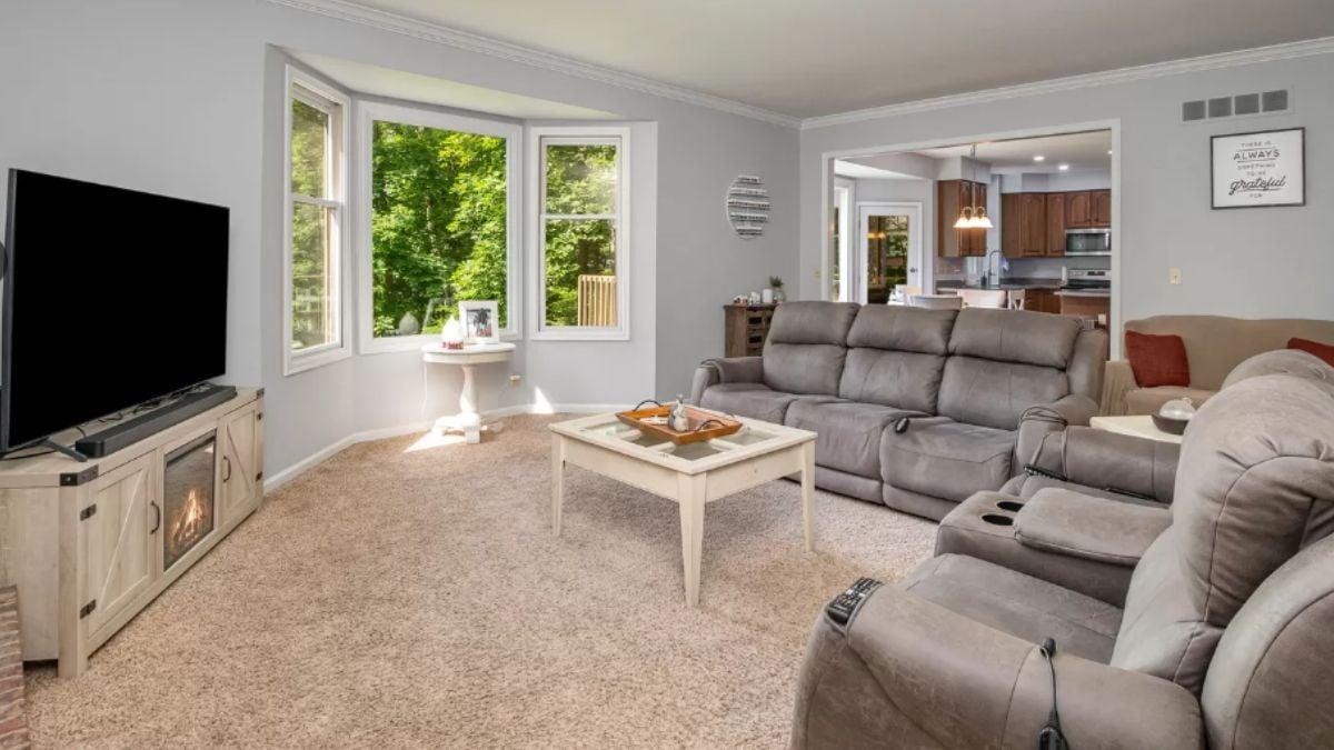 Comfy Living Room with a Serene Bay Window View