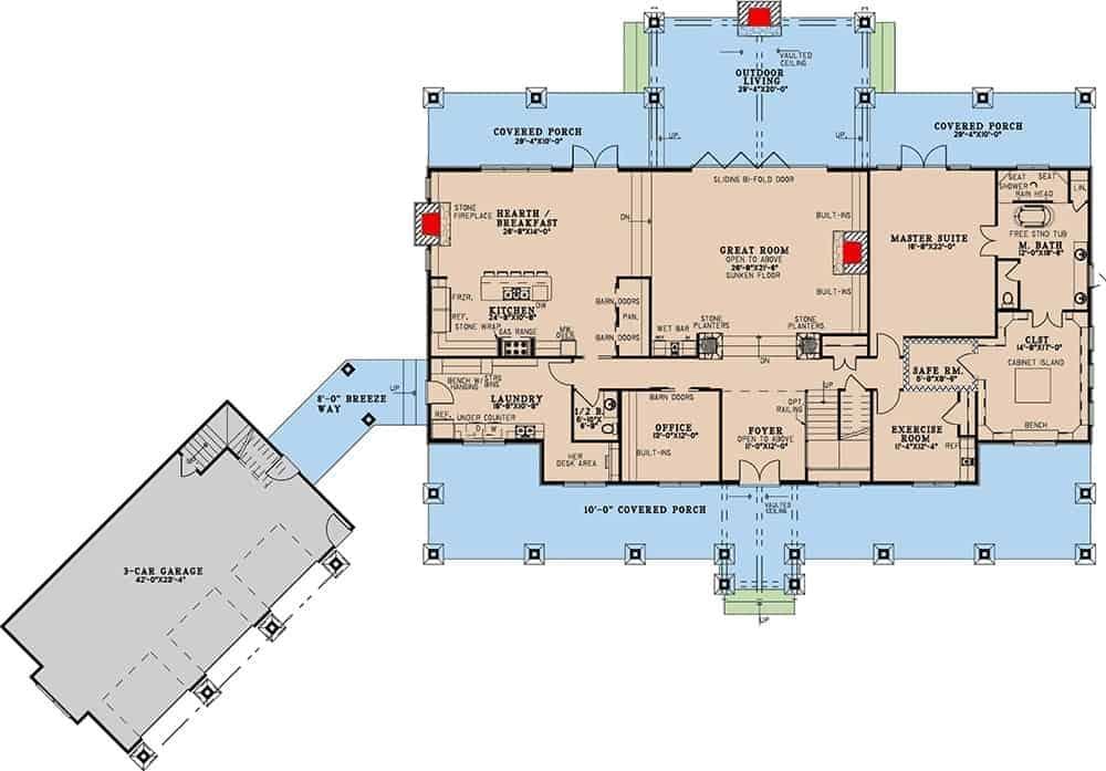 Expansive Floor Plan with a Central Great Room and Multiple Porches