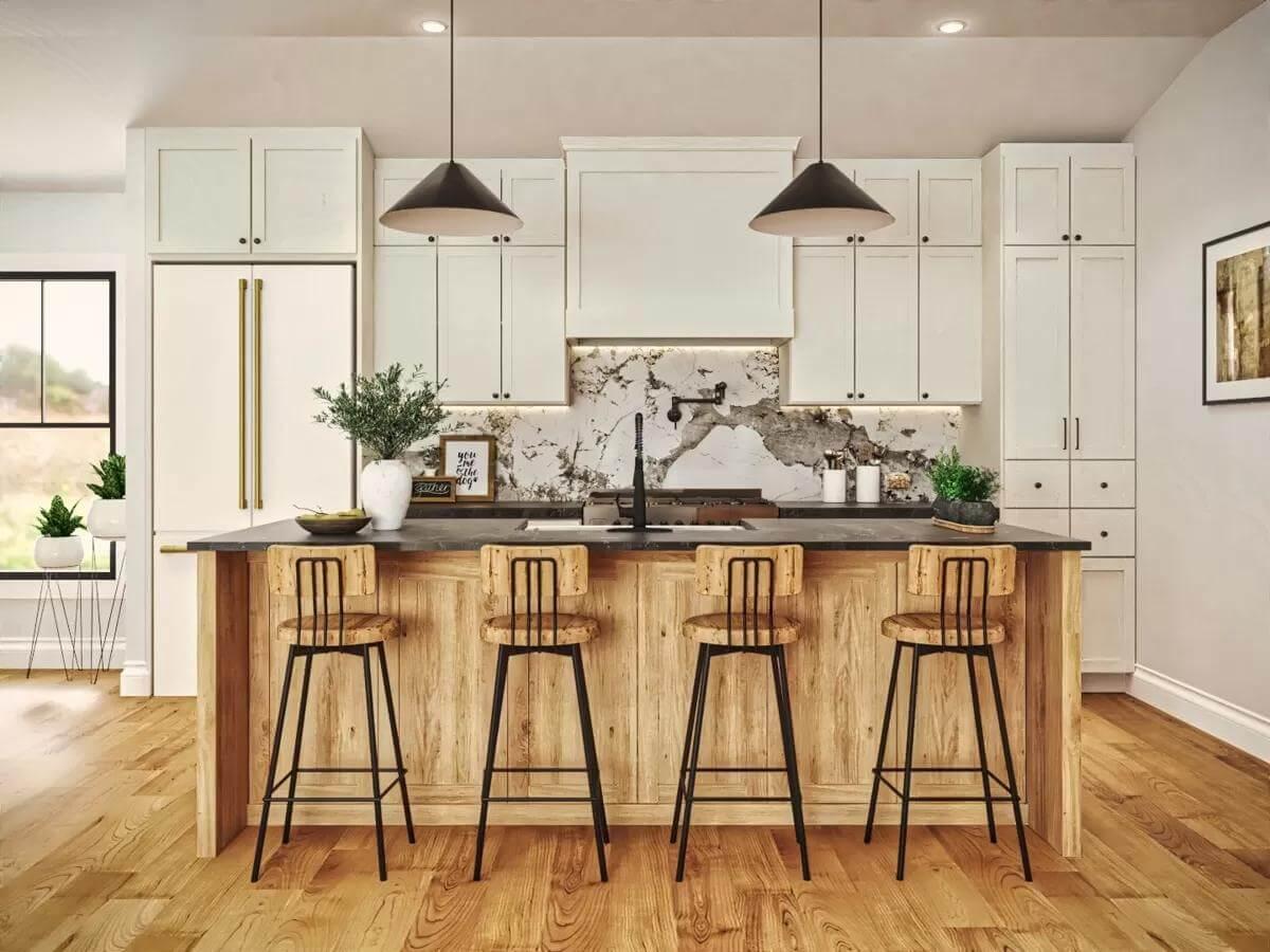 Wow, Check Out the Marble Backsplash in This Open Kitchen