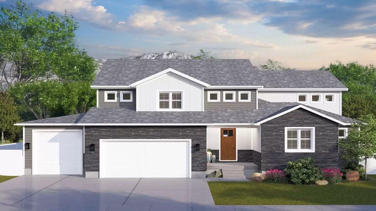 Craftsman Exterior with Chic Contrast and a Modern Front Door