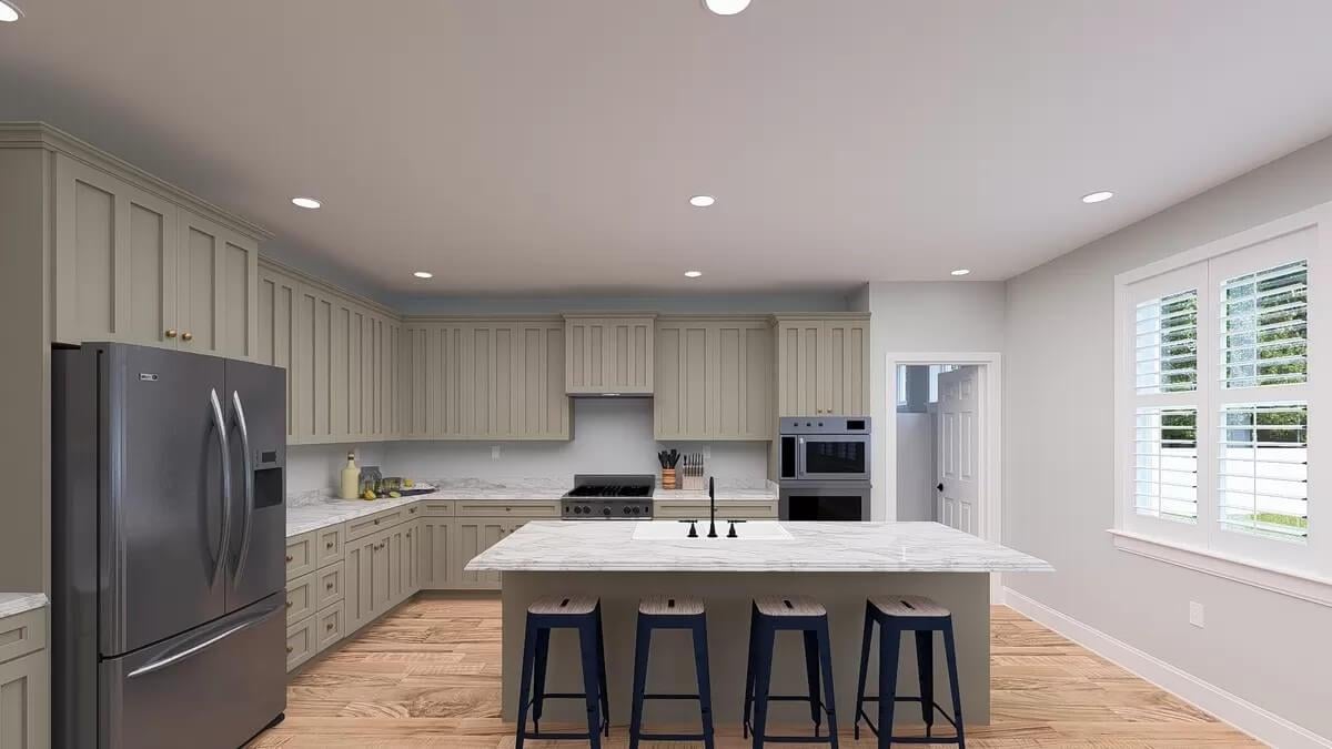 Notice the Spacious Island and Streamlined Shaker Cabinets