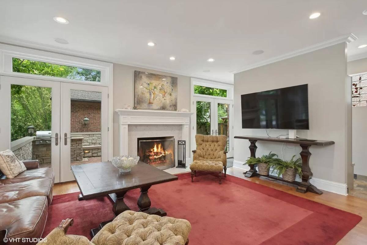 Relaxed Living Room with French Doors Leading to a Private Patio