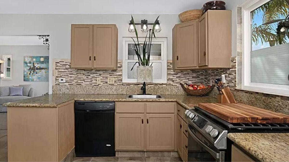 Efficient Kitchen Layout with Practical Cabinetry and a Touch of Greenery