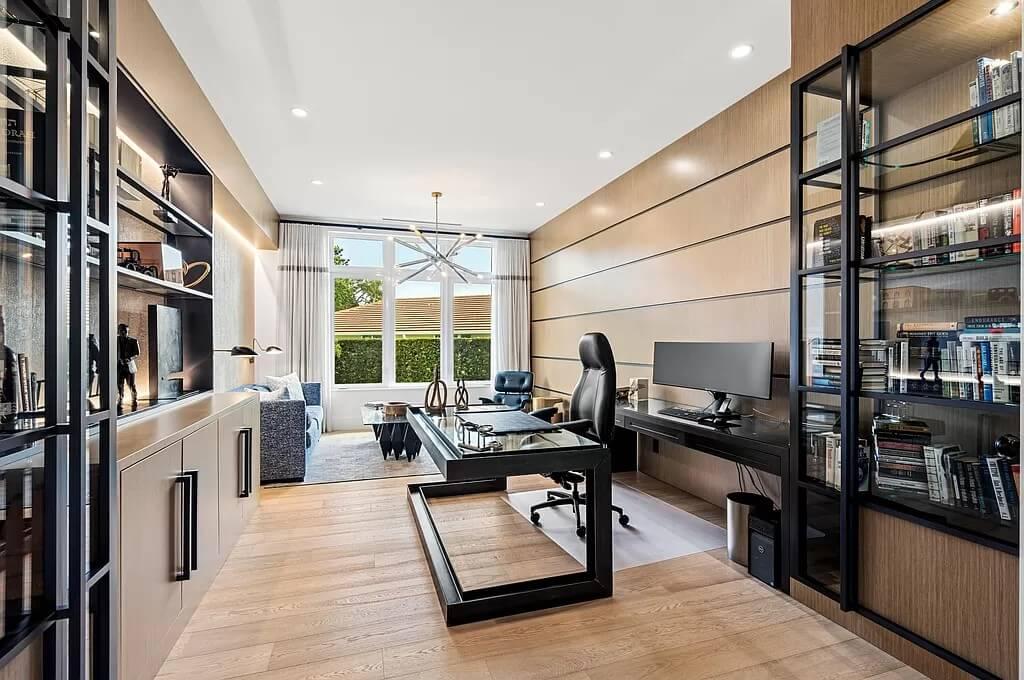 Explore This Sleek Home Office with Contemporary Bookshelves