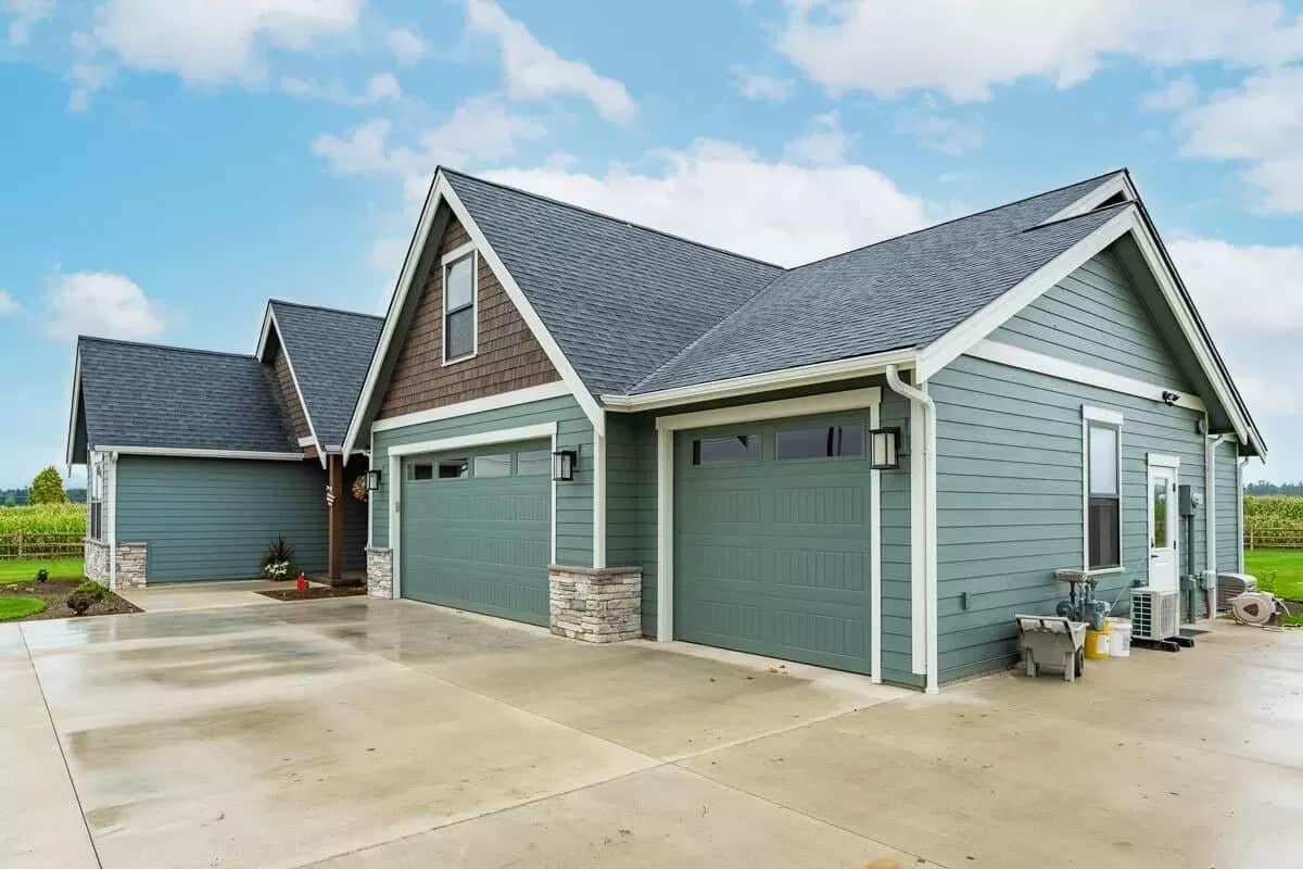 Modern Craftsman Garage with Bold Color and Texture