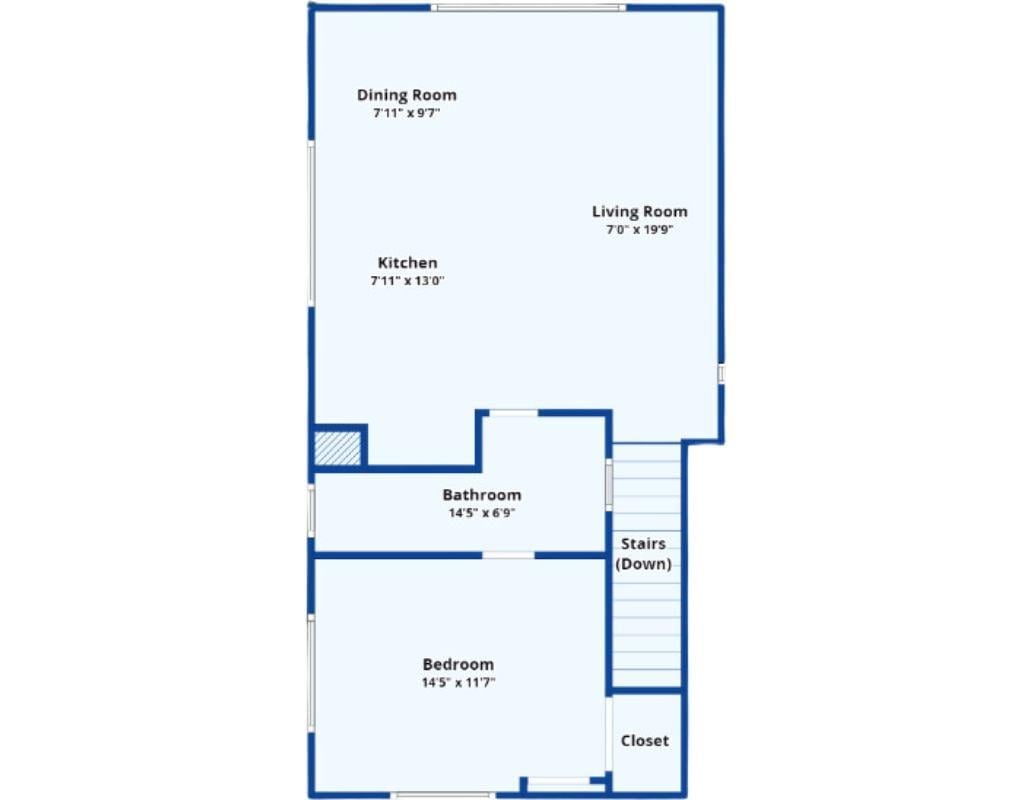 Efficient Floor Plan with Central Stairs Leading Downward