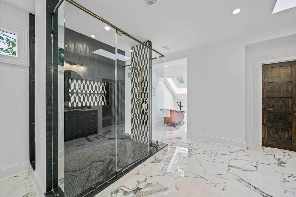 Check Out the Geometric Tiles That Make This Shower Pop