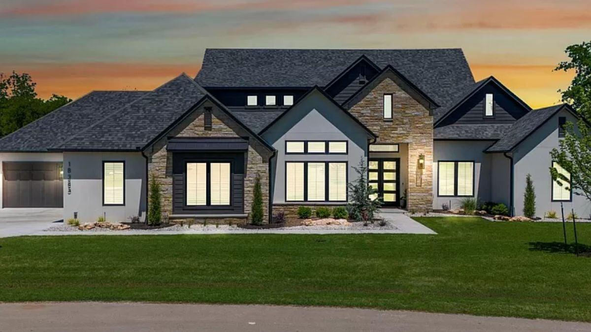 Contemporary Facade with Striking Stone Accents โ That Lighting is Incredible