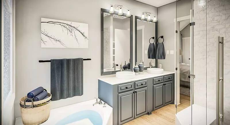 Stylish Double Vanity with a Splash of Blue