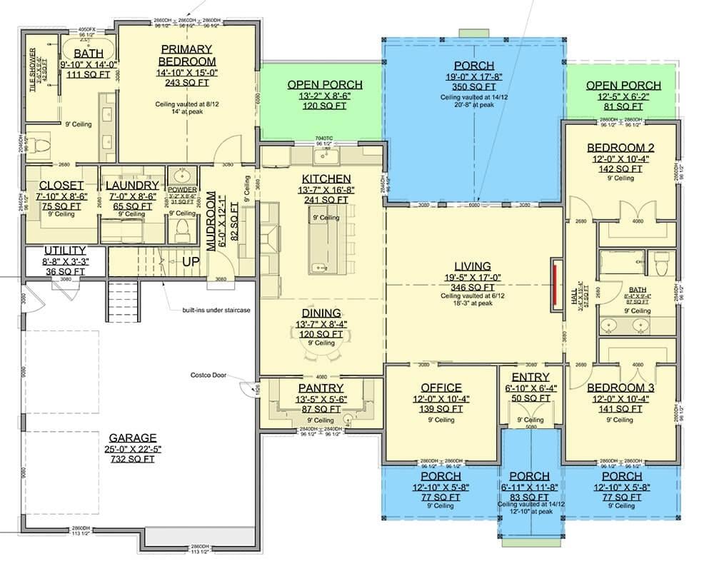 Spacious and Functional Main Floor Layout with Multiple Porches