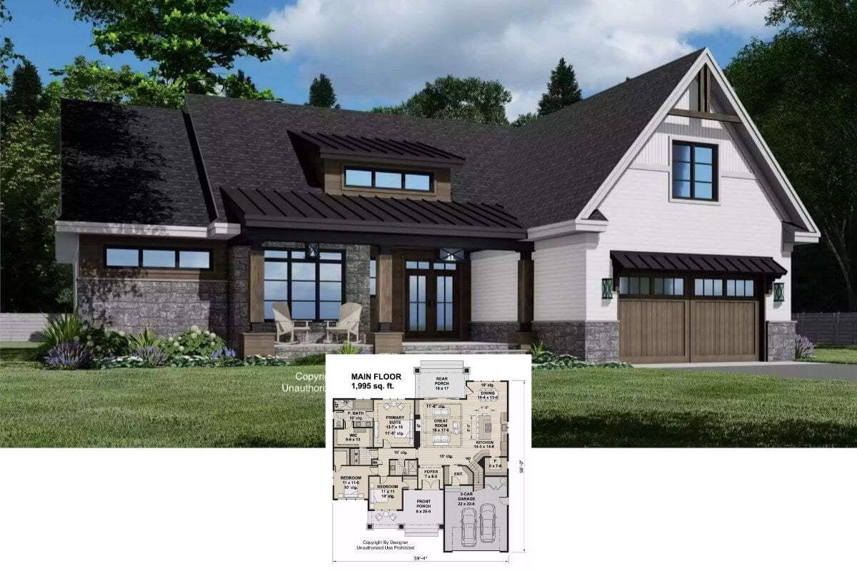 3-Bedroom Modern Farmhouse with Bonus Room and Open-Concept Living (Floor Plan)