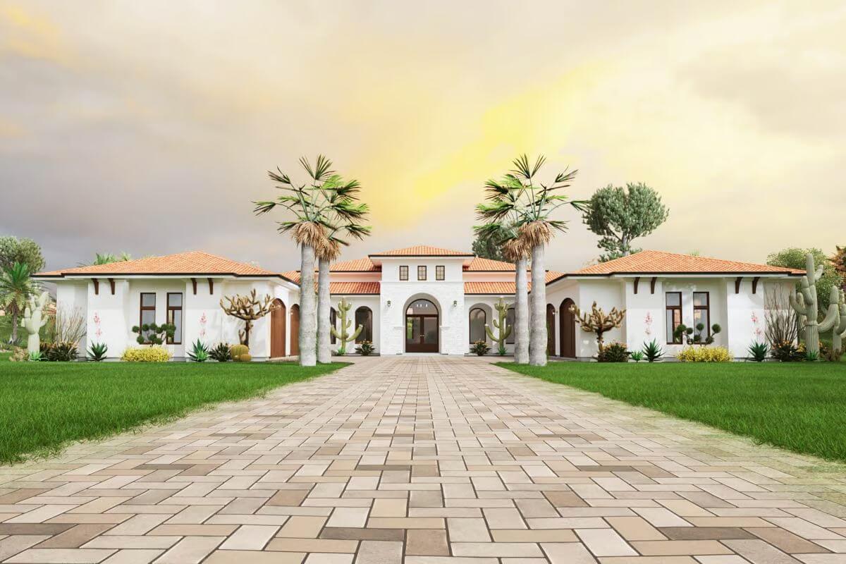 4-Bedroom Mediterranean Home with Open Living Space and 4-Car Garage (Floor Plan)