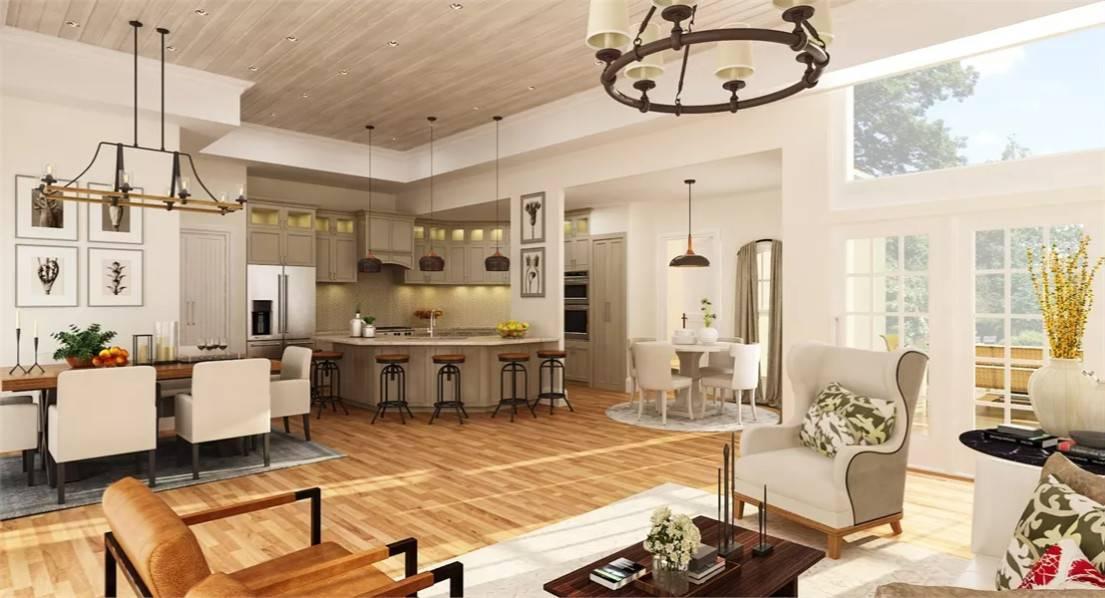 Spacious Great Room with a Hardwood Floor and Large Island