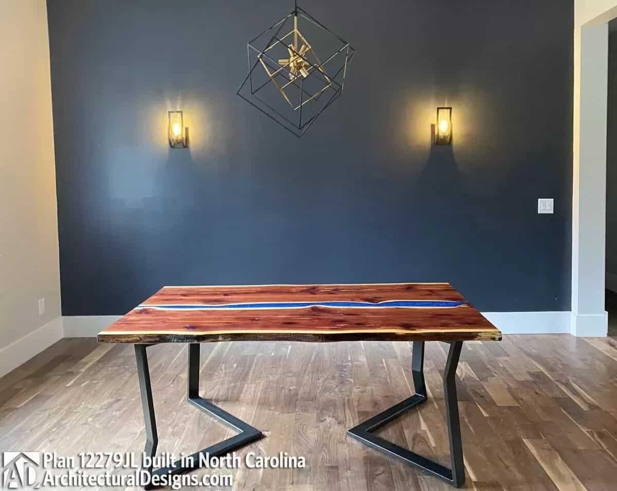 Modern Geometric Fixtures Highlighting a Live Edge Table