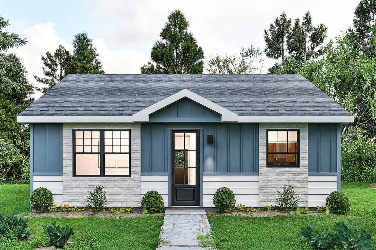 Country-Style Home for a Narrow Lot with 2 Clustered Bedrooms (Floor Plan)
