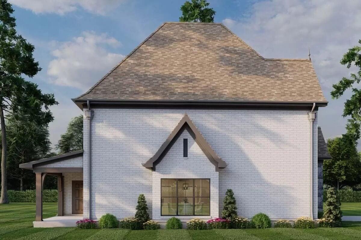 Check Out the Steep Roofline and Charming Brick Detail on This Side Elevation