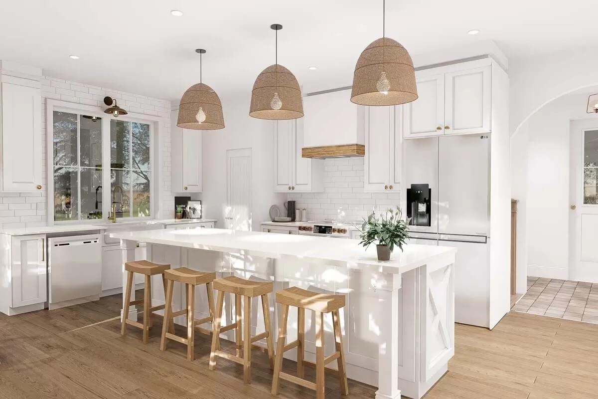 Wow, Check Out These Wicker Pendant Lights in the Kitchen