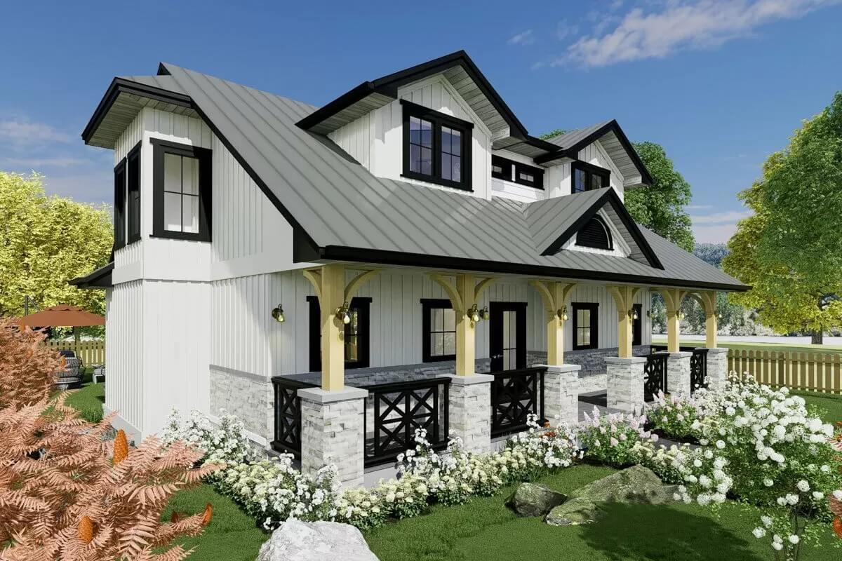 Experience Timeless Craftsmanship With Striking Black Trim and Stone Accents