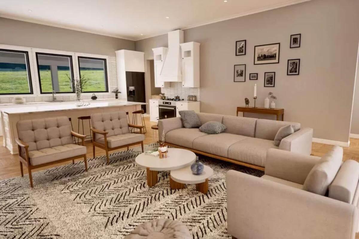 Mid-Century Modern Vibes in This Open Living Area with Sleek Furniture