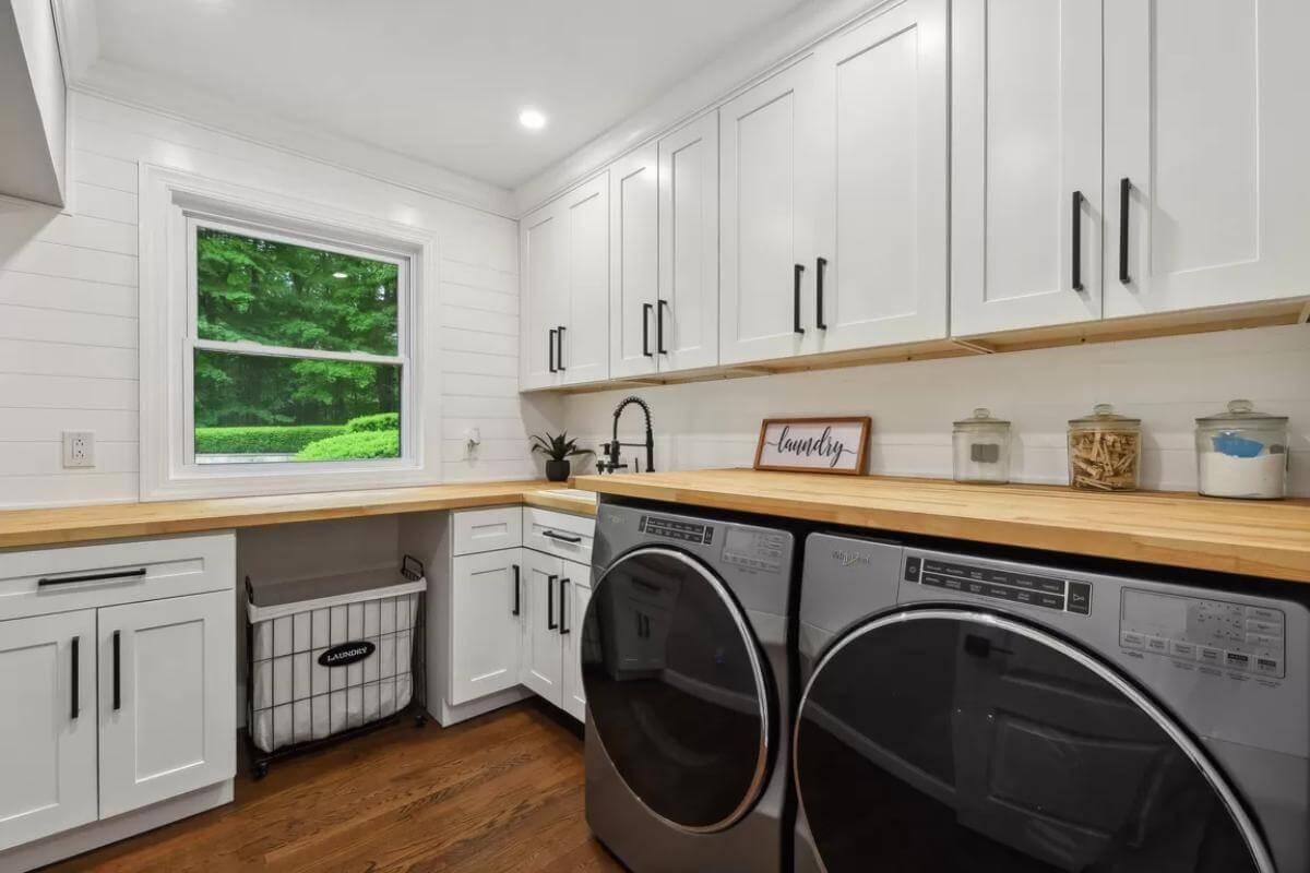 Look at This Bright Laundry Room With Butcher Block Countertops