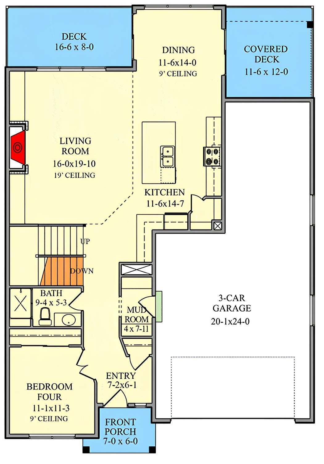 Explore the Spacious Living Room with 19-Foot Ceilings