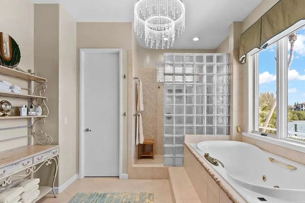 Soak in Style Under This Elegant Crystal Chandelier